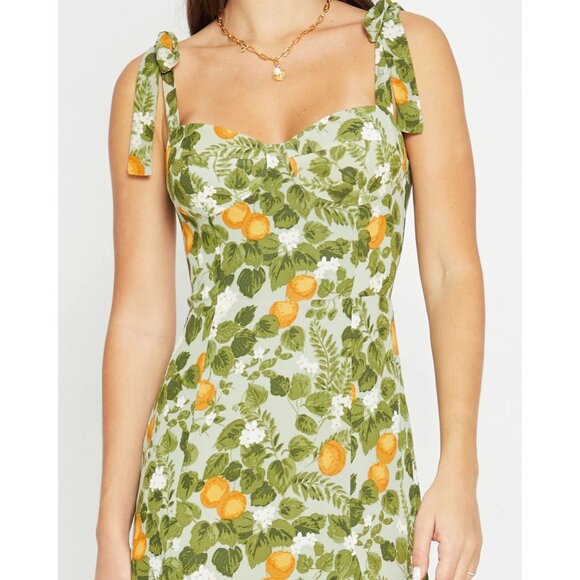 Orange Grove Floral Nadira Dress by manu Reformation 100% Viscose Green Midi 6/S - Picture 2 of 7
